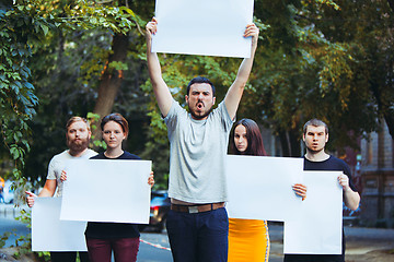 Image showing Group of protesting young people outdoors