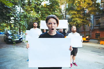 Image showing Group of protesting young people outdoors