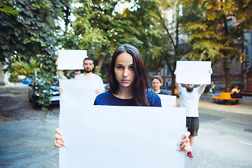 Image showing Group of protesting young people outdoors