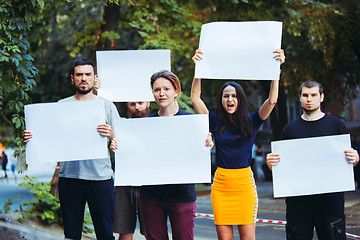 Image showing Group of protesting young people outdoors