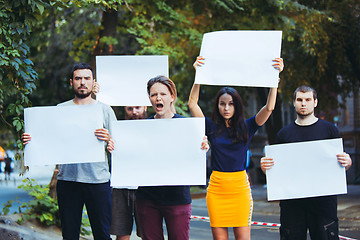 Image showing Group of protesting young people outdoors