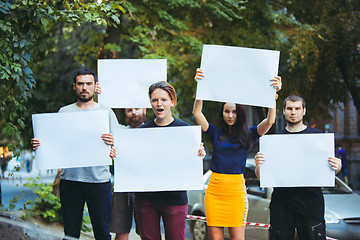 Image showing Group of protesting young people outdoors