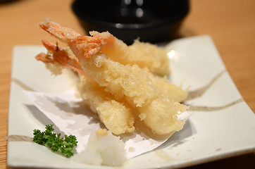 Image showing Close up of deep-fried tempura shrimps