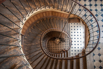 Image showing Paris, France - August 05, 2006: Beautiful vintage high spiral staircase in the gallery of Vivienne. Top view