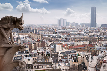 Image showing paris cathedral notre dame gorgoyle view cityscape