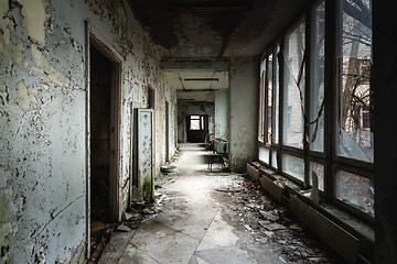 Image showing Abandoned corridor in Pripyat Hospital, Chernobyl Exclusion Zone 2019