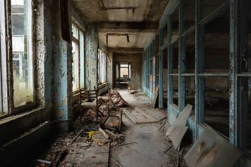 Image showing Abandoned corridor in Pripyat Chernobyl Exclusion Zone 2019