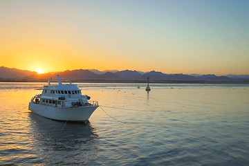 Image showing Luxury yacht docking near coral reef