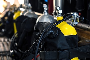 Image showing Scuba gear on the boat drying