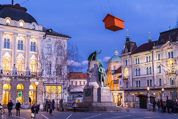 Image showing Ljubljana, Slovenia - Mar 5, 2015 - People at capital\'s lively pedestrian Preseren Square at dusk on 5th of March, 2015 in Ljubljana, Slovenia