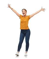 Image showing happy young woman or teenage girl having fun