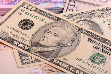 Image showing US Dollars background with focus on Alexander Hamilton