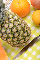 Image showing collection of fruit and vegetables. Pineapple, lemon, grapefruit, pumpkin, orange