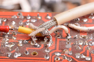 Image showing Close up of an old electronic circuit board