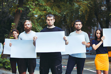 Image showing Group of protesting young people outdoors