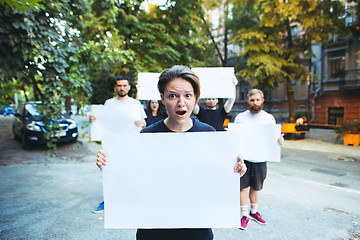 Image showing Group of protesting young people outdoors