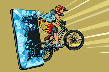 Image showing sports online news concept. athlete cyclist in a helmet on a mountain bike