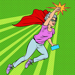 Image showing Woman grandmother superhero flying active strong pensioner elderly lady
