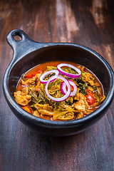 Image showing Savoy cabbage stew or soup with chicken