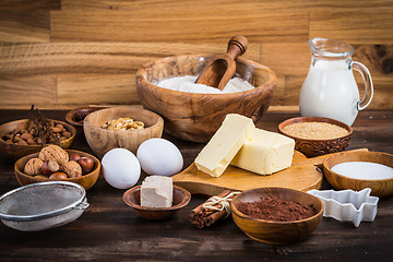 Image showing Assortment of baking ingredients for Xmas cookies