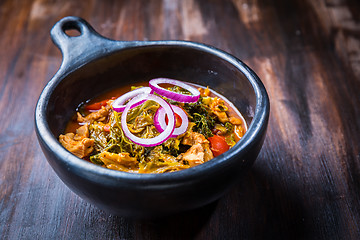 Image showing Savoy cabbage stew or soup with chicken