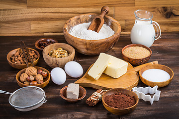 Image showing Assortment of baking ingredients for Xmas cookies