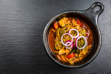 Image showing Savoy cabbage stew or soup with chicken