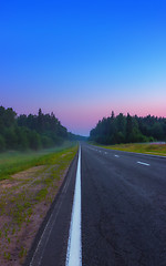 Image showing Empty Asphalt Road In The Twilight At Dawn