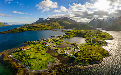 Image showing Beautiful Nature Norway Aerial view of the campsite to relax.