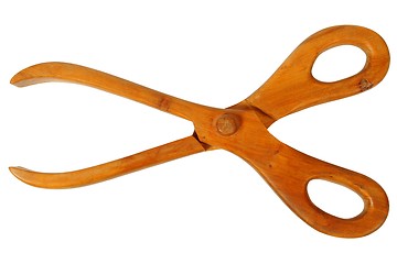Image showing Wooden serving tongs