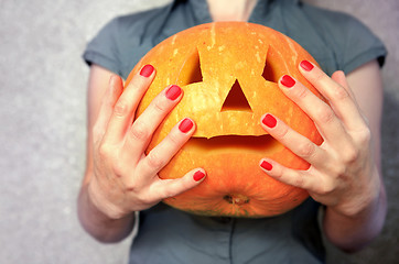 Image showing Pumpkin for Halloween in hands
