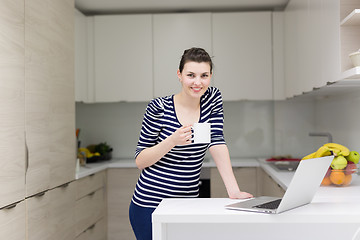 Image showing woman drinking coffee enjoying relaxing lifestyle