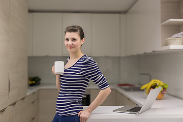 Image showing woman drinking coffee enjoying relaxing lifestyle