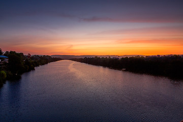 Image showing Nepean River glowing with reds and blues at sunset