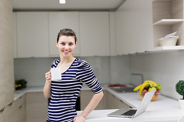 Image showing woman drinking coffee enjoying relaxing lifestyle