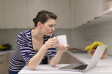 Image showing woman drinking coffee enjoying relaxing lifestyle