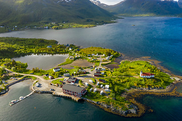 Image showing Beautiful Nature Norway Aerial view of the campsite to relax.