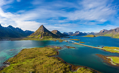 Image showing Fredvang Bridges Panorama Lofoten islands