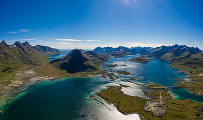 Image showing Fredvang Bridges Panorama Lofoten islands