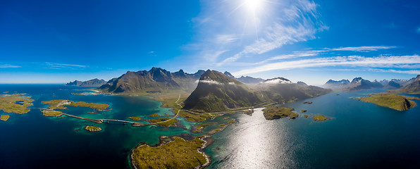 Image showing Fredvang Bridges Panorama Lofoten islands