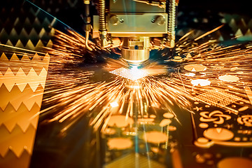 Image showing CNC Laser cutting of metal, modern industrial technology.