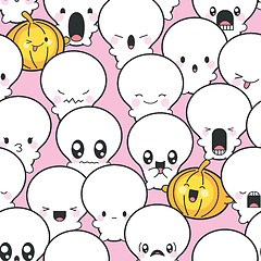 Image showing Seamless Background Cute Skulls And Pumpkins Celebrating Hallowe
