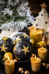 Image showing Christmas still life with ornaments and candles