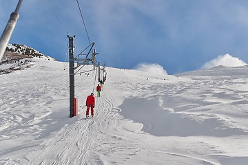 Image showing Skiing slopes sunny weather