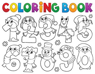 Image showing Coloring book winter numbers set 1