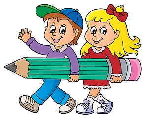 Image showing Children holding big pencil image 1