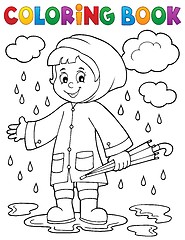 Image showing Coloring book girl in rainy weather 1