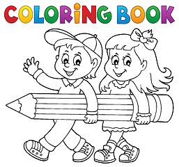 Image showing Coloring book children holding pencil
