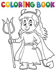 Image showing Coloring book girl in devil costume 1