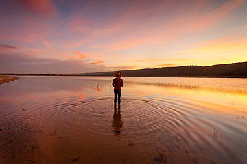 Image showing Glorious sunset with water reflections in rural Australia